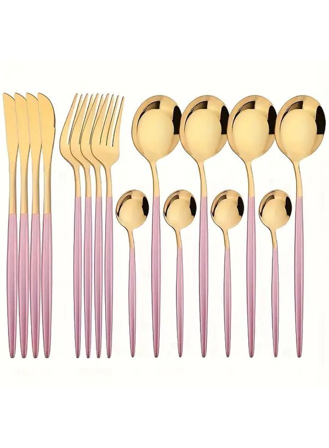 Red And Golden 16 Pcs Stainless Steel Cutlery Set For 4 Dishwasher Safe - Image 1